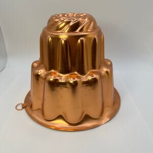 Vintage Mirro Aluminum Copper Tone 6 Cup Gelatin Mold Dome Cake Pan Can Hang